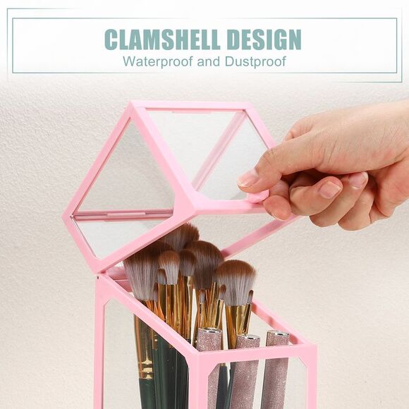 Clear Dustproof Quadrilateral Makeup Brush Storage Box with Pink Faux Pearl Pink - Picture 4 of 6